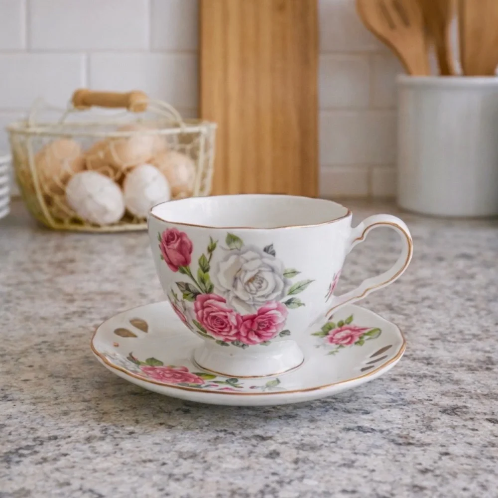 Pacifica Teaware Floral Teacup and Saucer Set